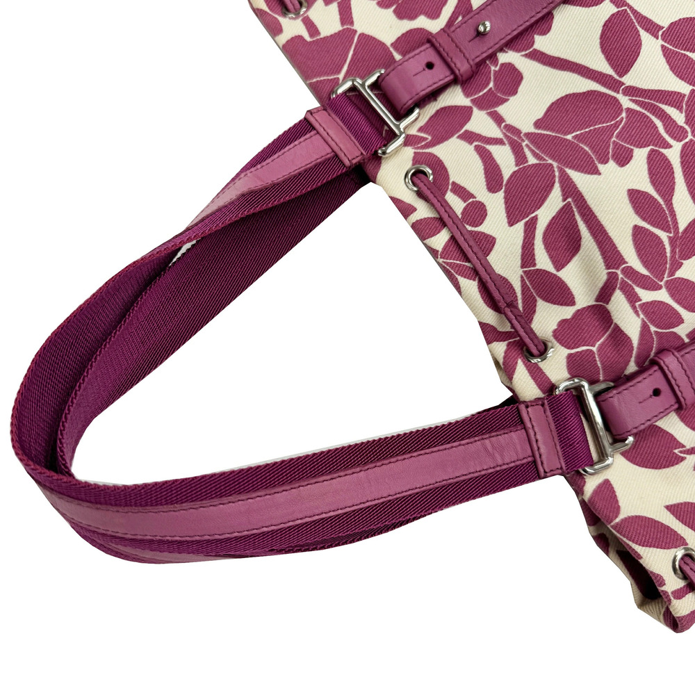 YVES SAINT LAURENT Kahala Tote Bag Canvas Leather Pink Floral Flower YSL Daily - Picture 5 of 9
